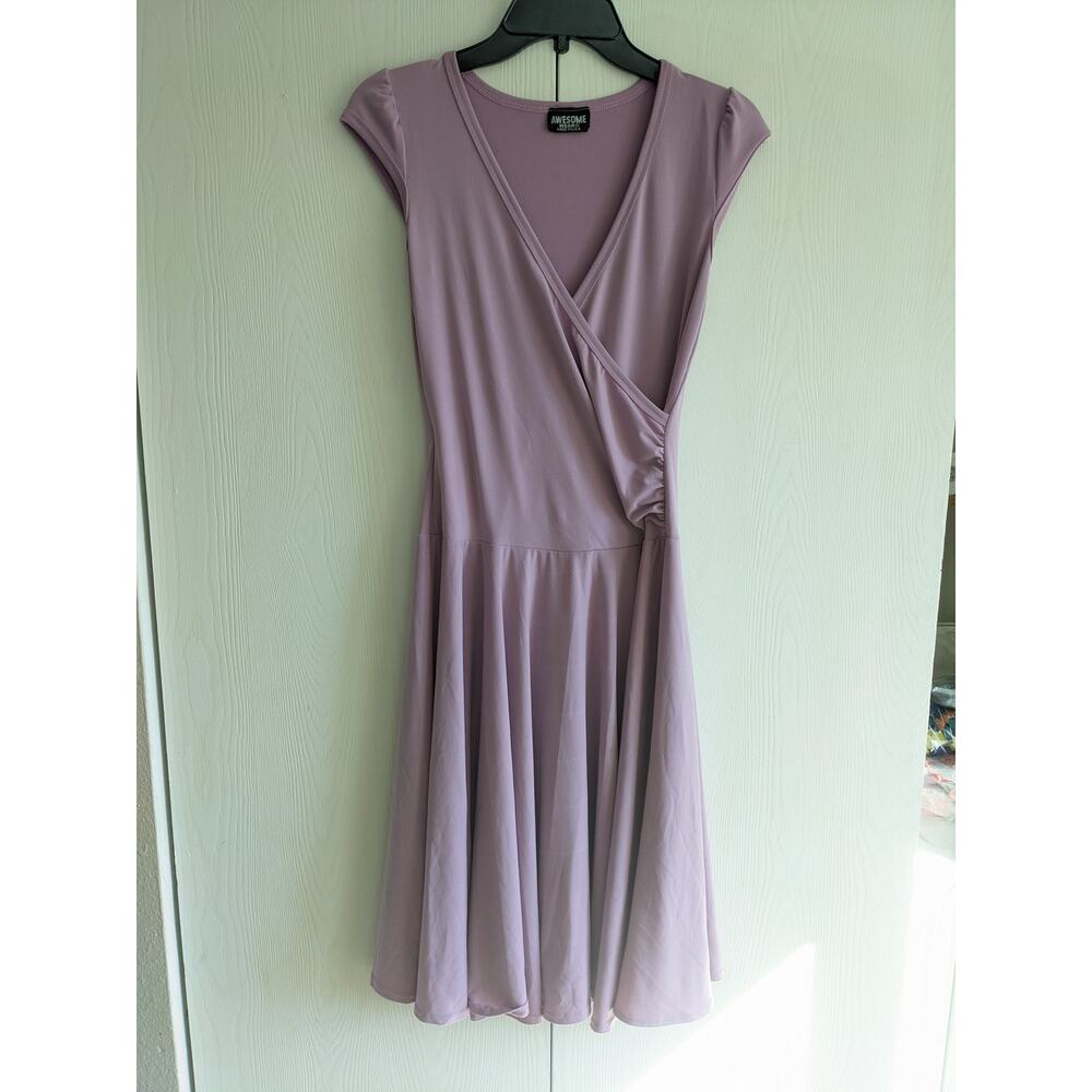 Awesome Wear Women's Purple Wrap V-neck Short Sleeve Knee Length Dress Size M